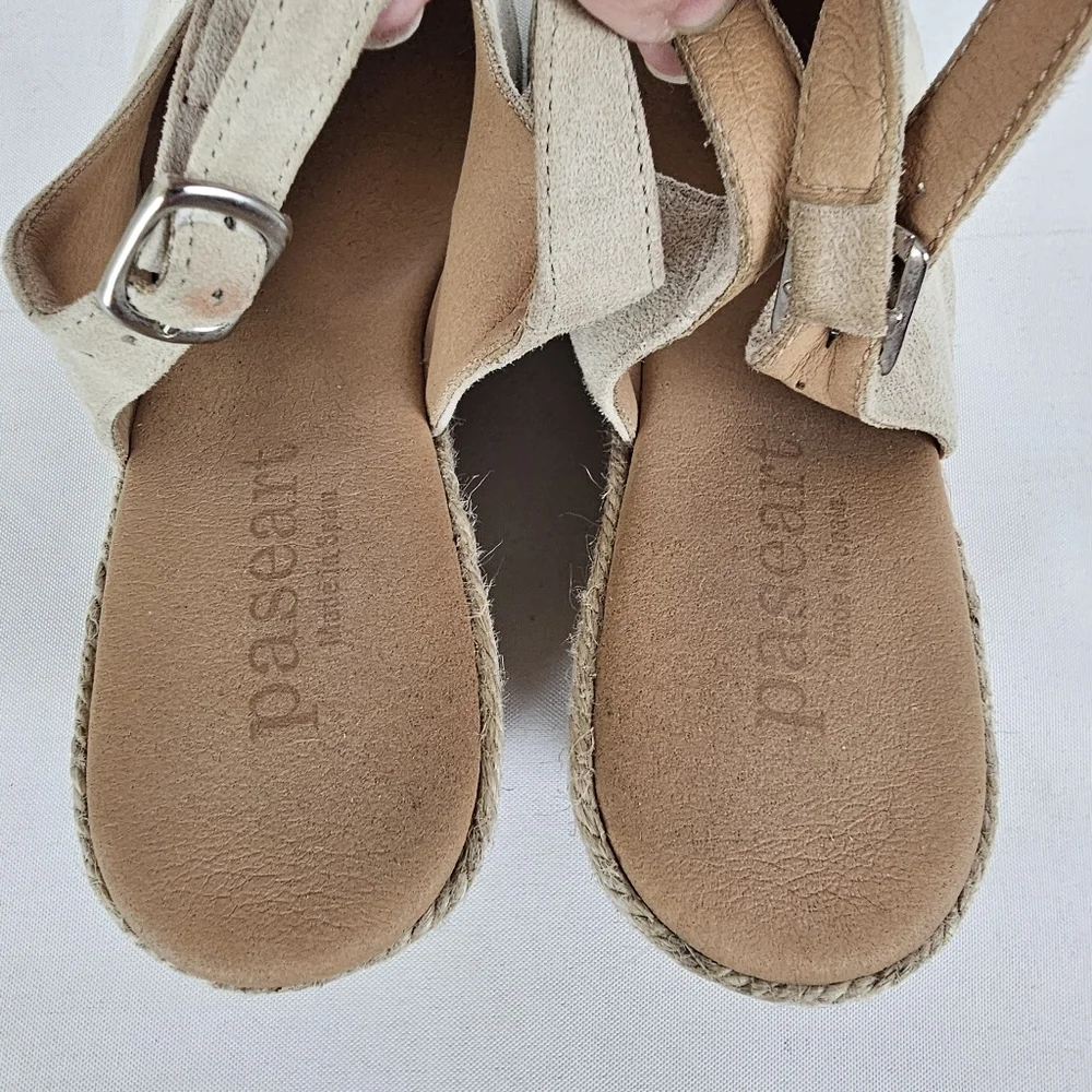 Paseart Spain Beige Suede Espadrille Wedge Slingback Sandals Size 40 US 9-9.5